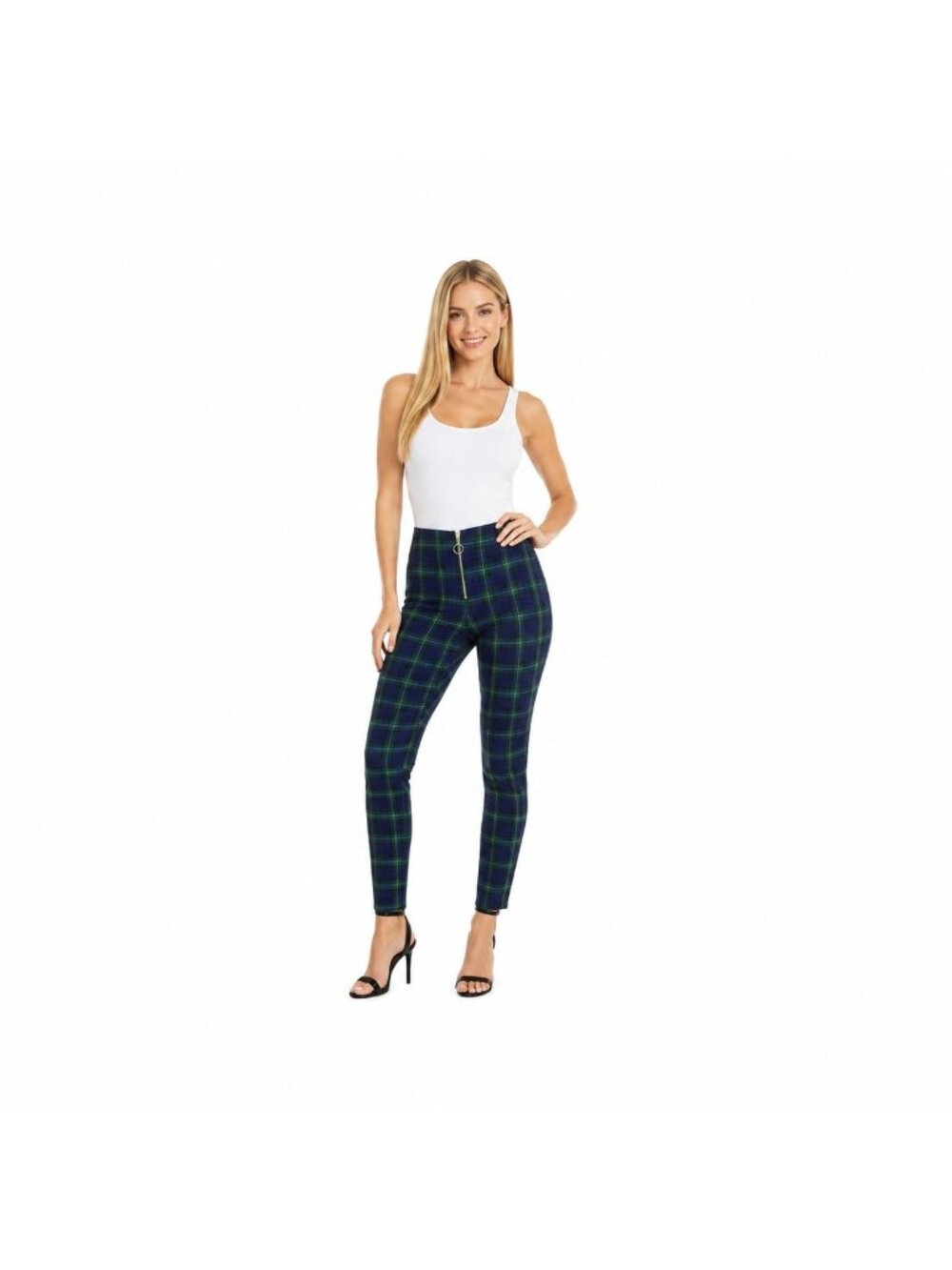 2/$30 ZARA Womens Small Tartan Plaid Skinny Pants With Front Zipper